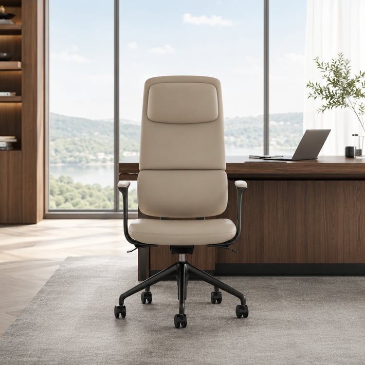 Ergonomic Grey Genuine Leather High Back Reclining Swivel Office Desk Chair