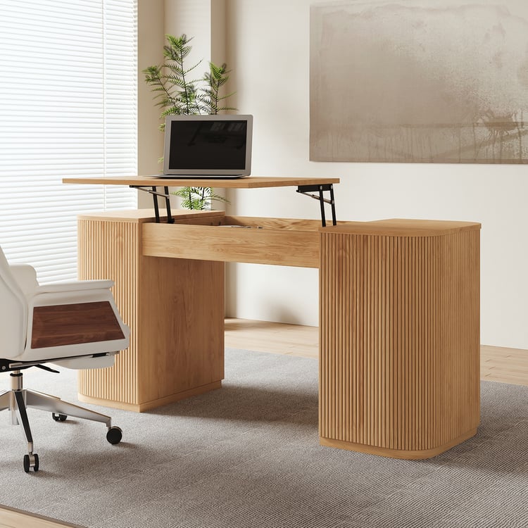 Velign 60" Natural Standing Office Desk with 2-Door Storage Cabinet