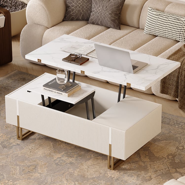 Grovyn 47" Ivory Fluted Lift-Top Coffee Table with 2 Drawers