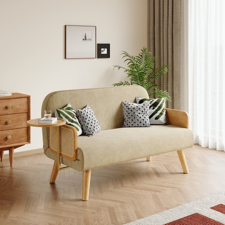 60" Full 2-Seater Cotton & Linen Sleeper Sofa with Rotating Tray