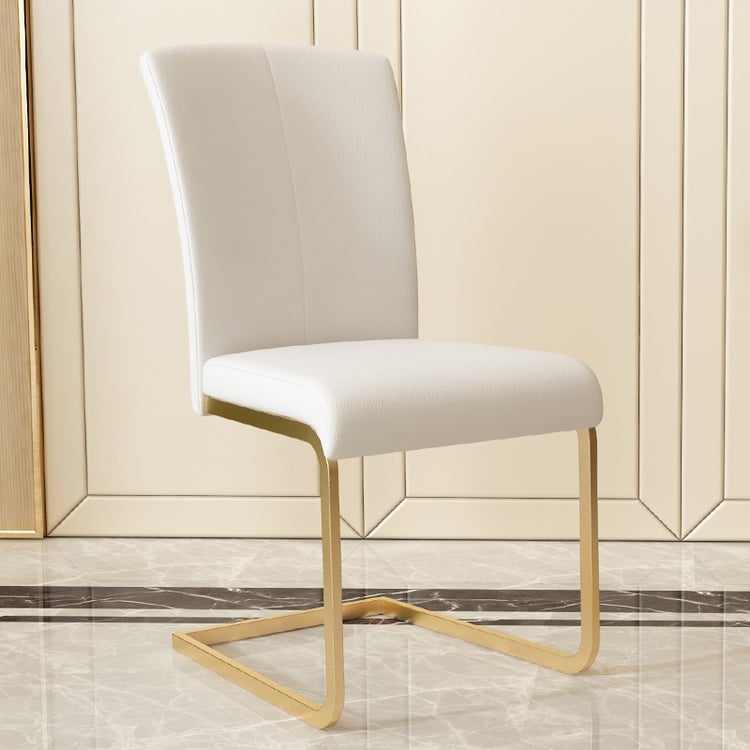 Set of 2 Modern Dining Chairs with PU Leather Upholstery Warm White