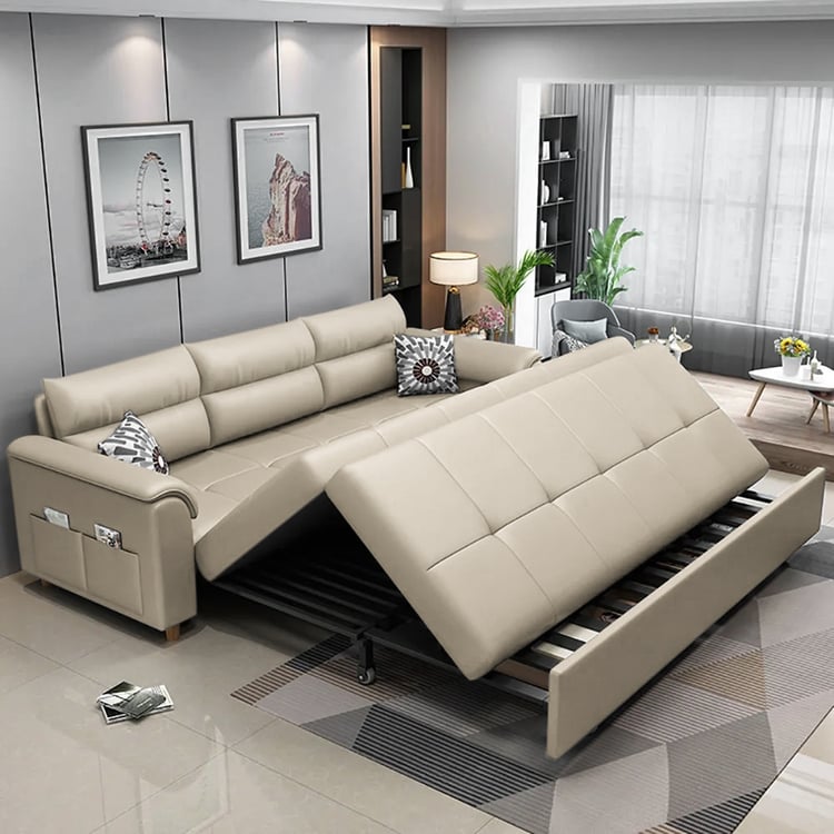 74" Full 2-Seater Faux Leather Pull-out Sleeper Sofa with Storage and Side Pockets