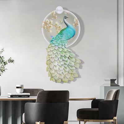31.5" LED Acrylic Peacock Wall Art Modern Abstract Geometric Decor USB Charging | Homary 