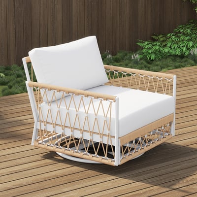 Ropipe Aluminum & Woven Rope Outdoor Swivel Chair 360 Degree Rotatable in Khaki & White | Homary 