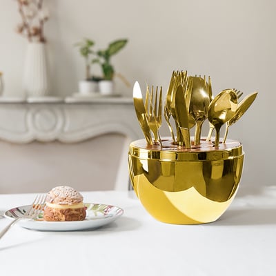 Modern Gold Flatware Set for 4 People 12 Pieces Rose-Shaped Cutlery Set | Homary 
