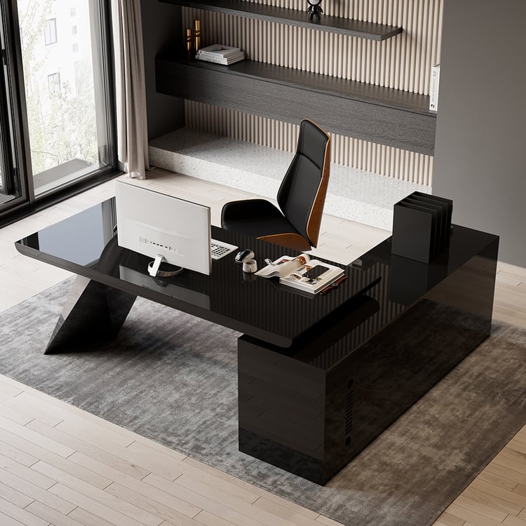 Modern 71" L-Shaped Black Executive Desk with Left Hand Return