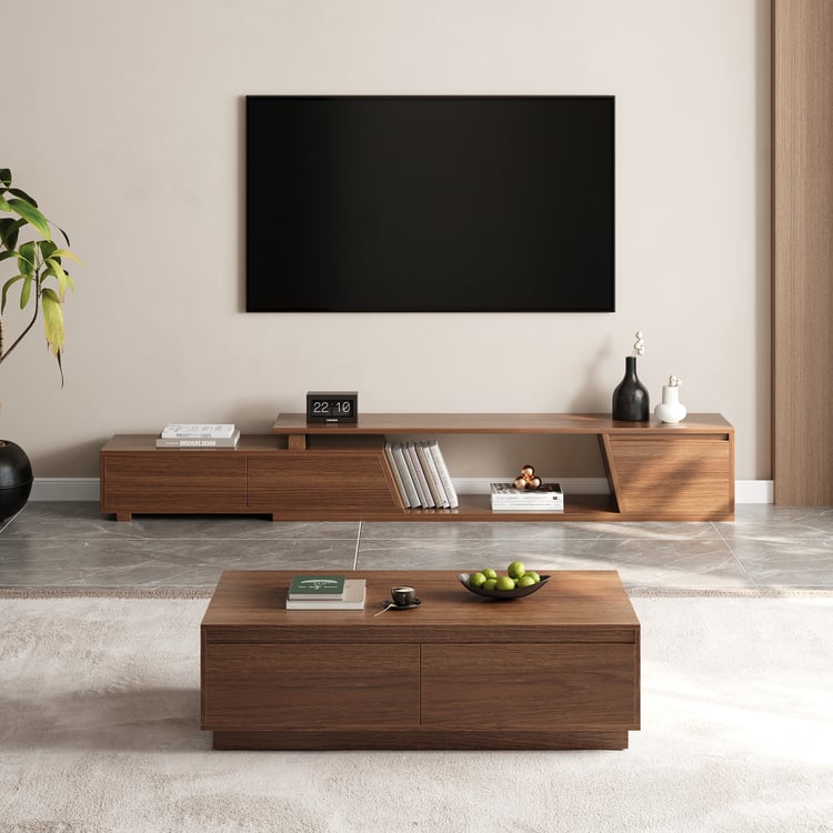 Fero Mid Century Extendable Walnut TV Stand & Block Coffee Table Set