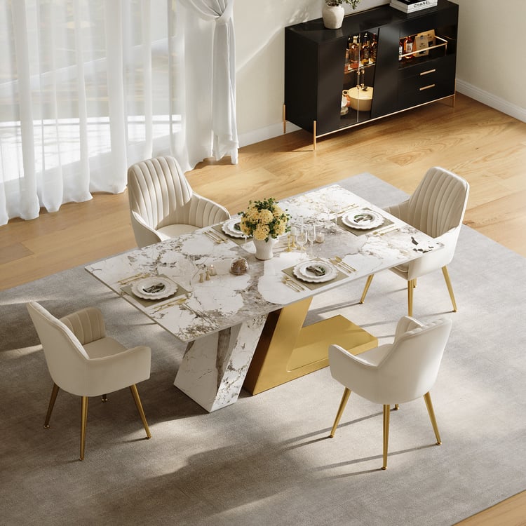 Silexa 63" Rectangular Glossy Sintered Stone Dining Table, Seats 4