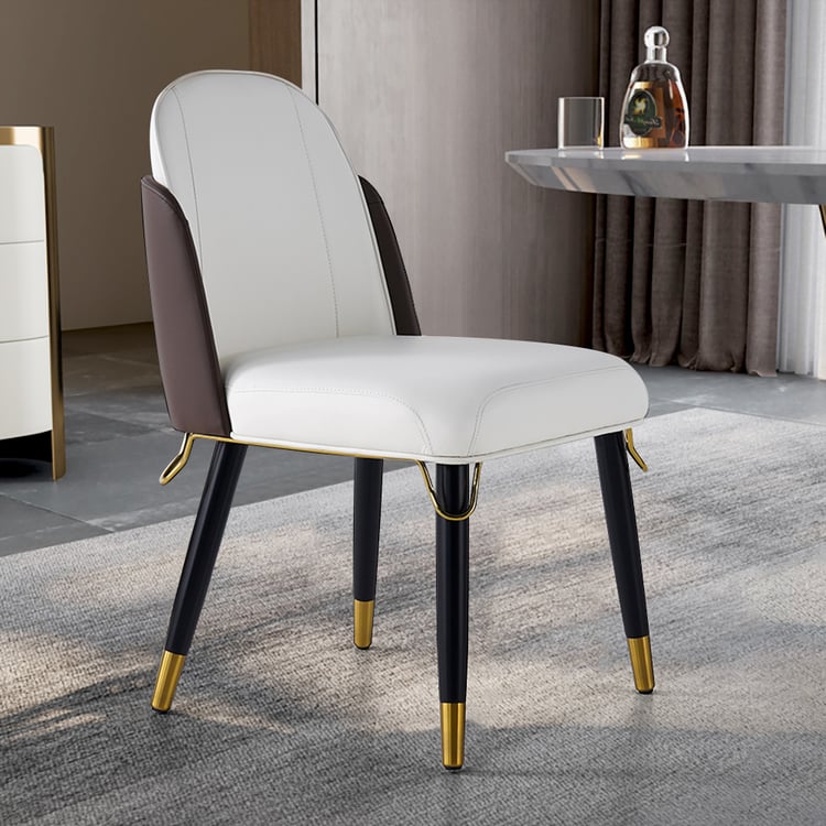 Modern Warm White PU Leather Upholstered Dining Chair, 6 Pieces