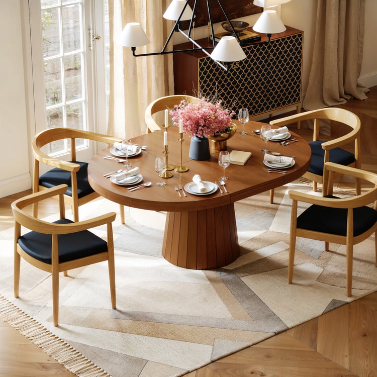 Japandi 39"–55" Extendable Round-to-Oval Wood Dining Table–Walnut, Seats 4-6