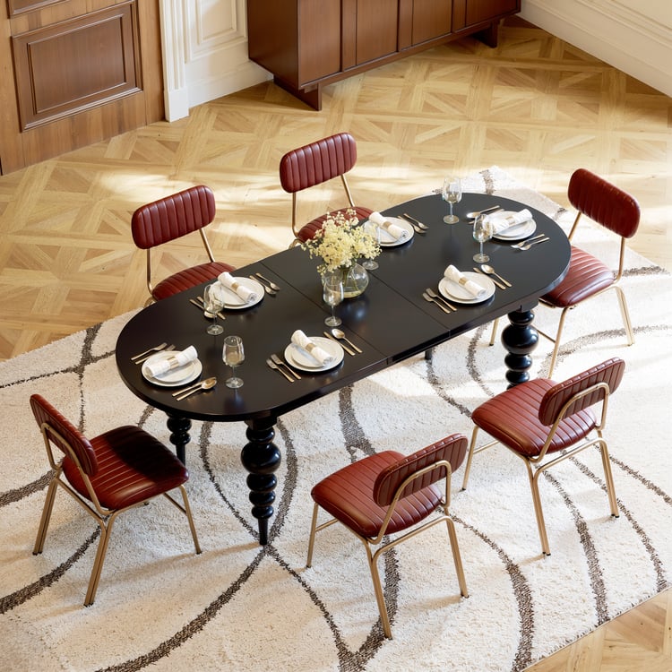 Mid-Century Modern 67"-79" Extendable Black Oval Dining Table, Seats 4–6