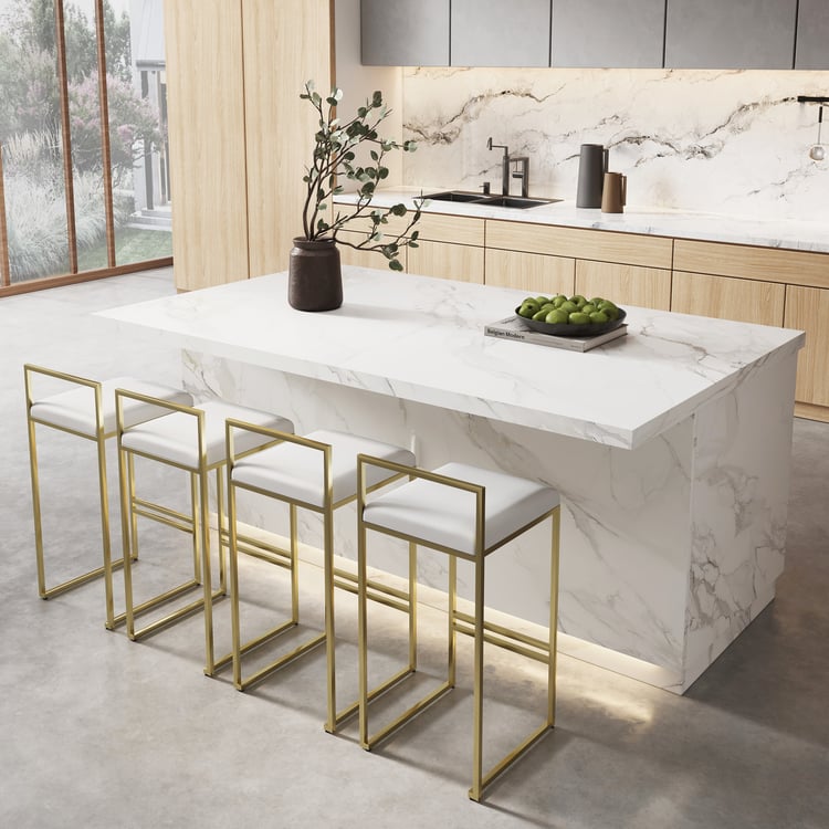 Japandi 72" White Kitchen Island with Storage & LED Lighting