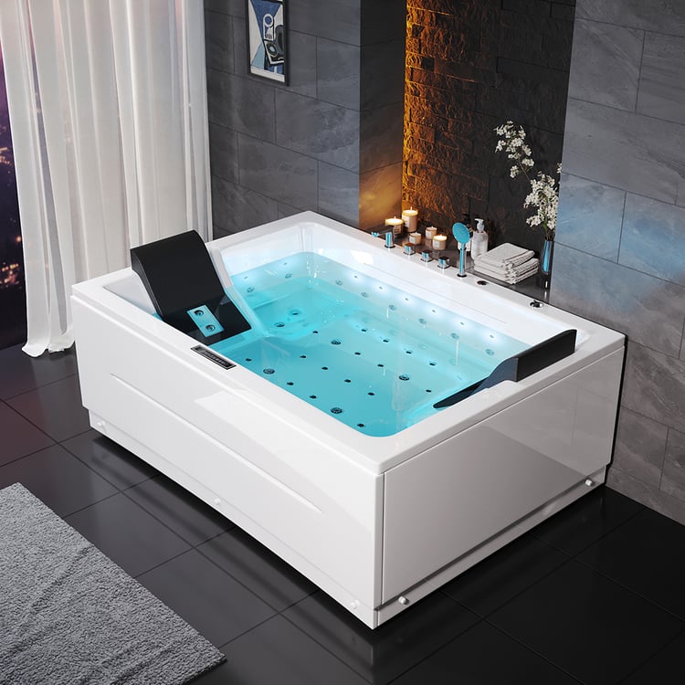 71" Double Whirlpool Bathtub with Temperature Control 118-Gallon Capacity
